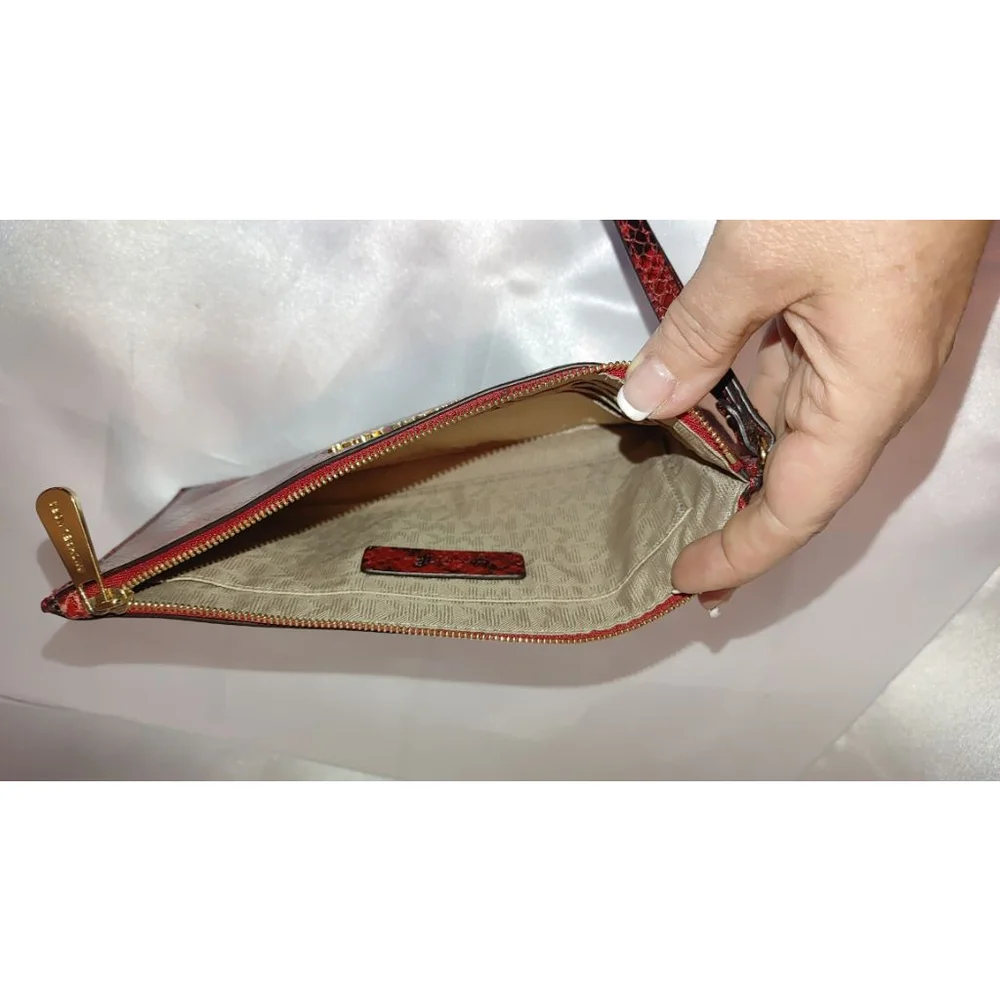 Michael Kors Leather Snakeskin Jet Set LG Zip Clutch
